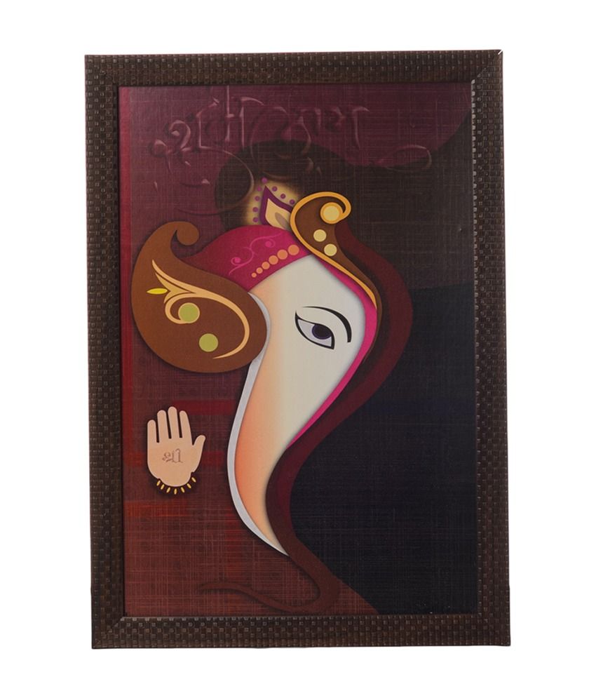     			eCraftIndia Blessing Lord Ganesha with Satin Matt Texture and Framed UV Art Print