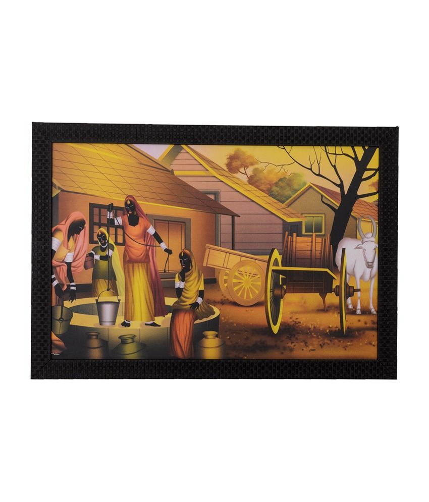     			eCraftIndia Village Scene with Satin Matt Texture and Framed UV Art Print