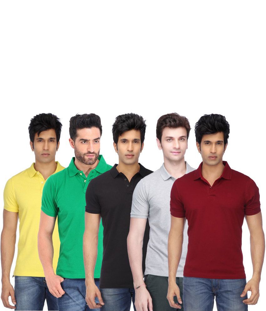     			Concepts Multicolor Cotton Blend Polo T Shirts (Pack of 5)