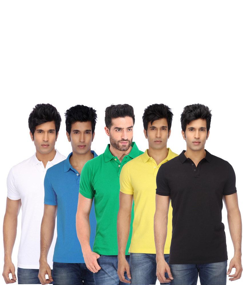     			Concepts Multicolor Cotton Blend Polo T Shirts (Pack of 5)