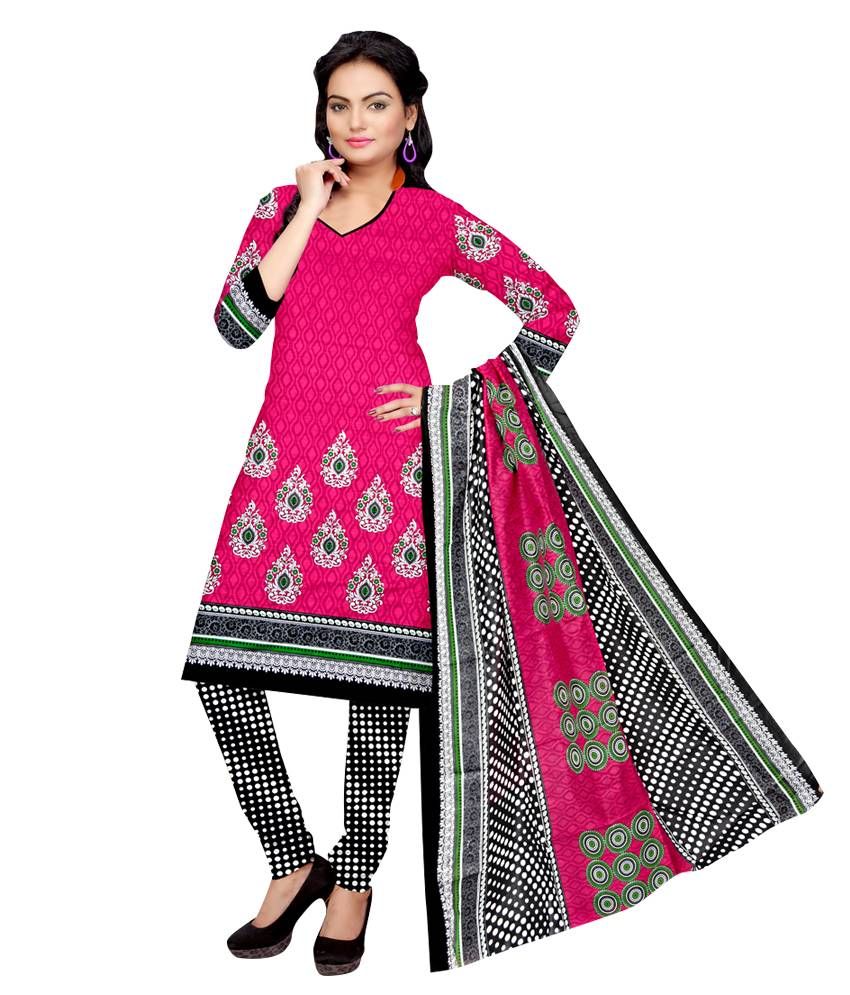 Araja Pink Cotton Unstitched Dress Material - Buy Araja Pink Cotton ...