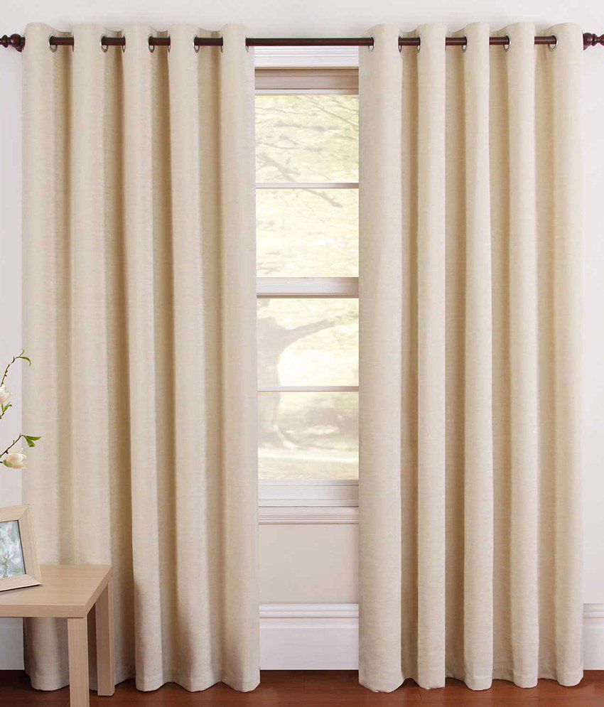    			Tanishka Fabs Solid Semi-Transparent Eyelet Curtain 7 ft ( Pack of 2 ) - Beige