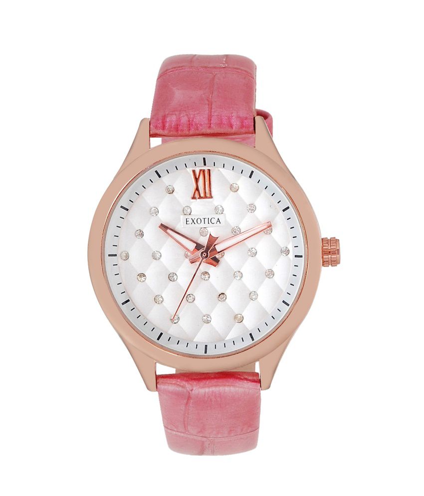 Exotica Fashions Pink Leather Analog Watch