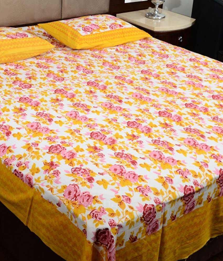     			UniqChoice 100% Cotton Exclusive Jaipuri Print Double Bed Sheet With 2 Pillow Cover