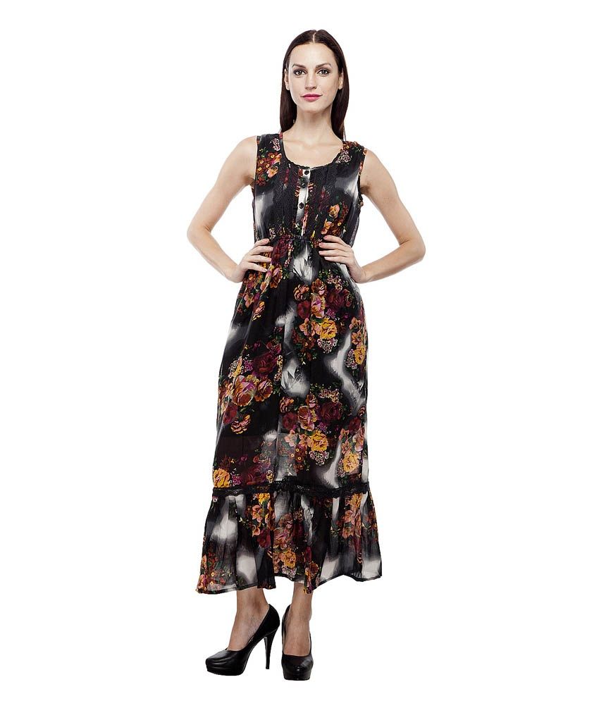 India Inc Rayon Black Fit And Flare Dress - Buy India Inc Rayon Black ...