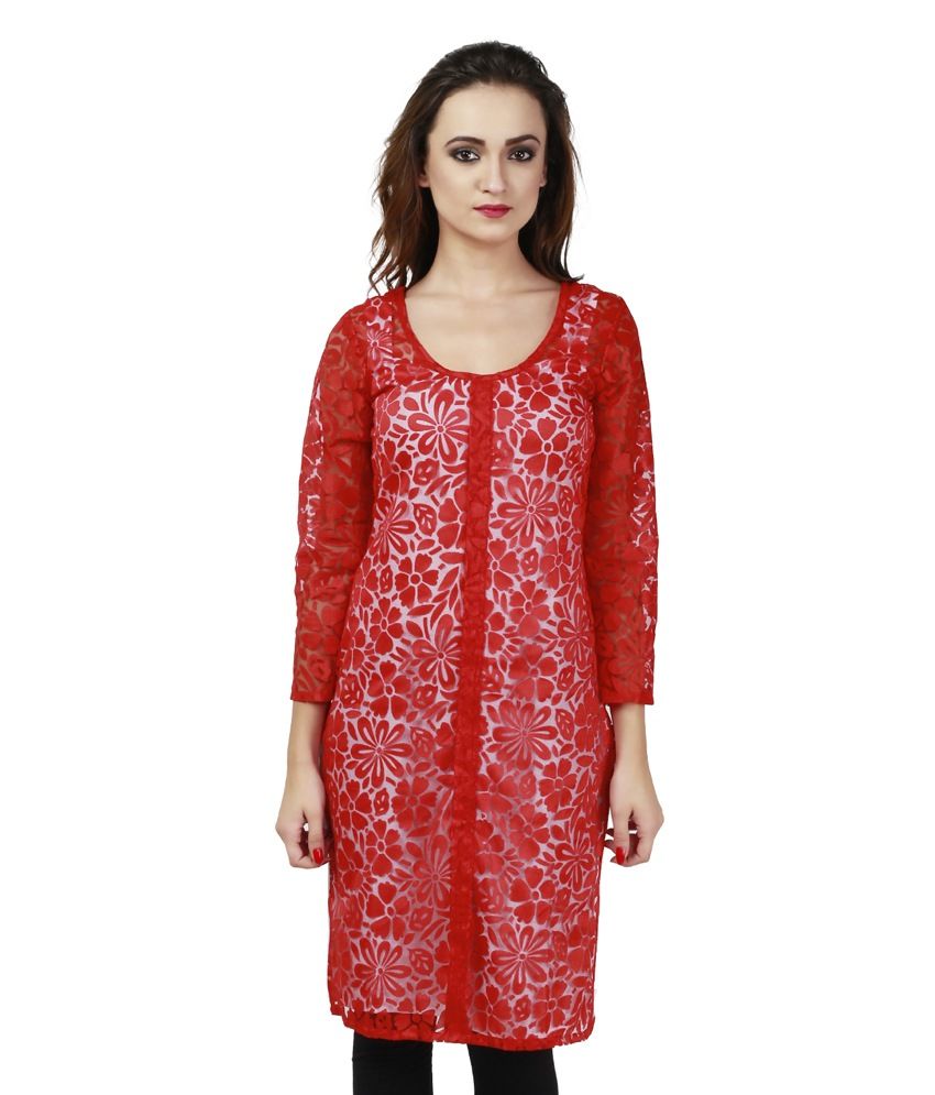 Faireno Red Net Kurti - Buy Faireno Red Net Kurti Online at Best Prices ...