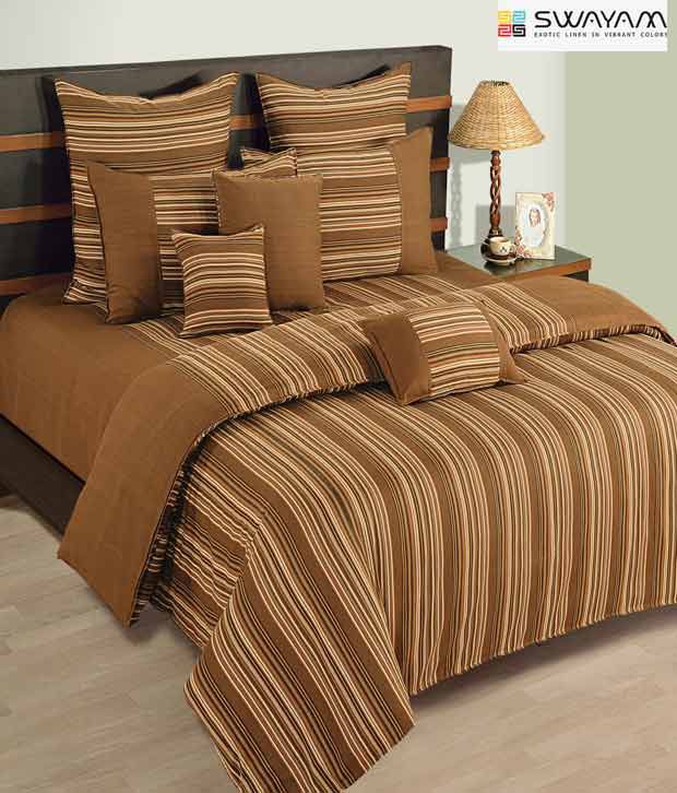 Swayam Brown & Beige Striped Bed Sheet Set - Buy Swayam Brown & Beige ...