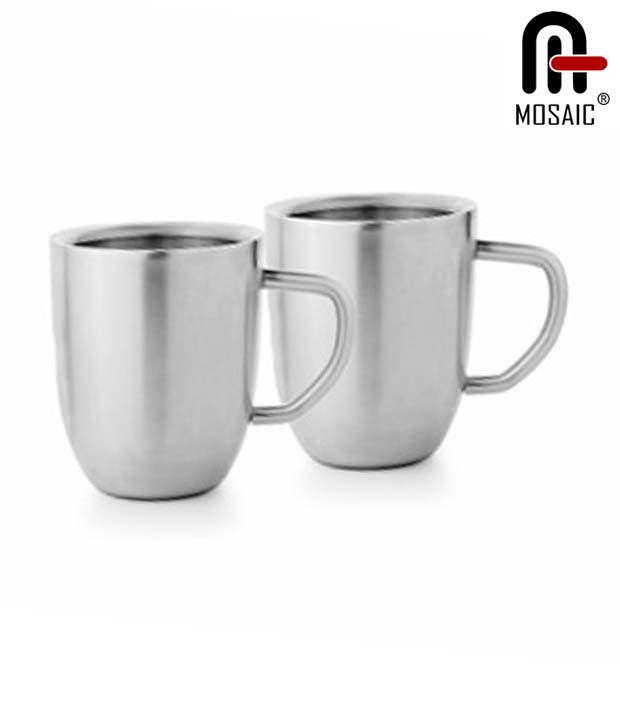     			Mosaic Cappuccino  Stainless Steel Set Of 2 Small Mugs