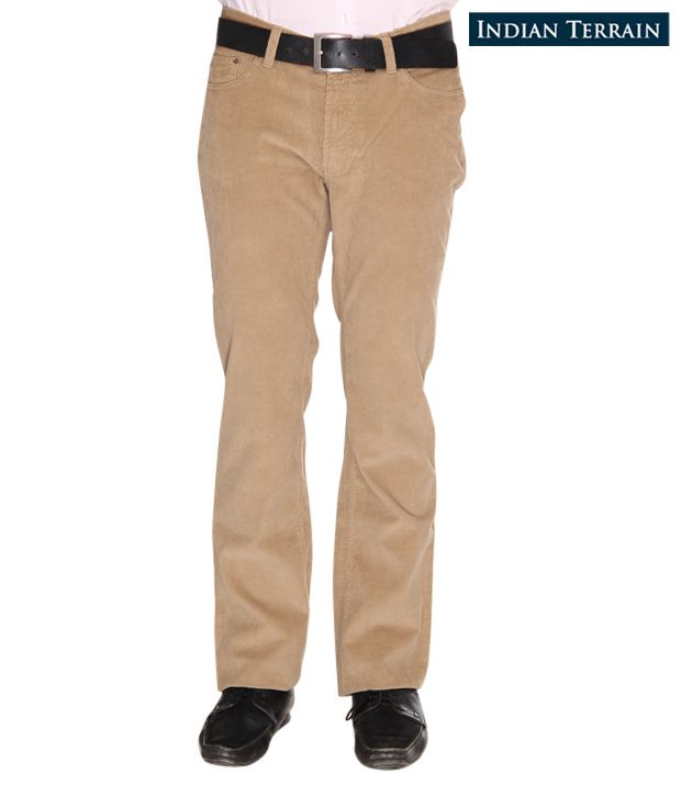Indian Terrain Khaki Corduroy Trousers - Buy Indian Terrain Khaki ...