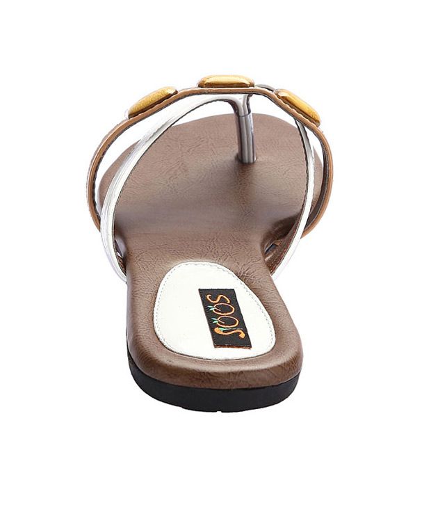 Joos White & Brown Stone Slippers Price in India- Buy Joos White & Brown Stone Slippers Online 