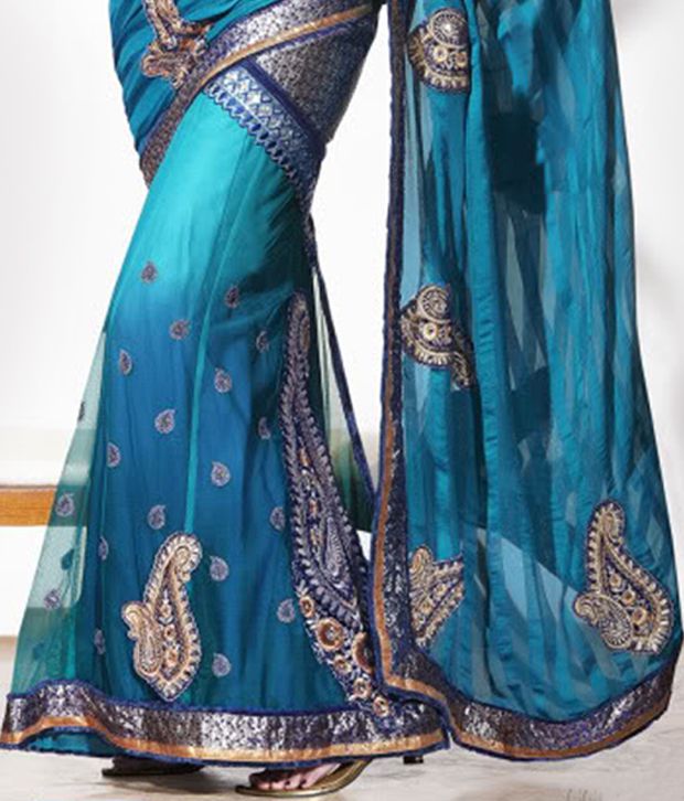 MohManthan Blue Beautiful Saree With Unstitched Blouse - Buy MohManthan ...