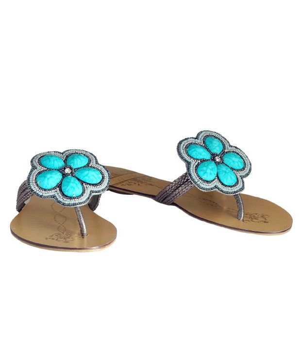 Catwalk Floral Turquoise Blue Flats Price in India- Buy Catwalk Floral ...