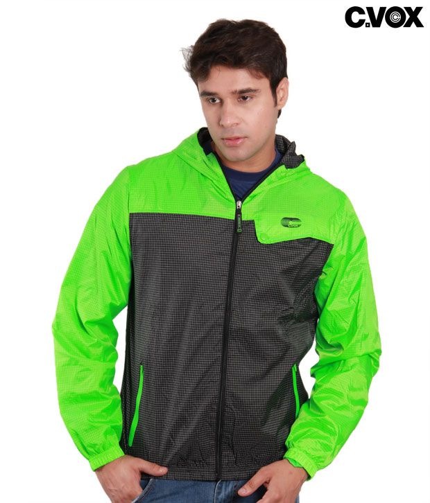 C Vox Vibrant Black & Green Hooded Jacket with Builtin Stereo Earphone
