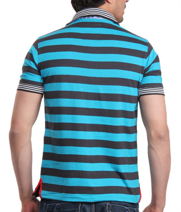 Fungus Aqua Blue & Black Striped T-Shirt - Buy Fungus Aqua Blue & Black ...