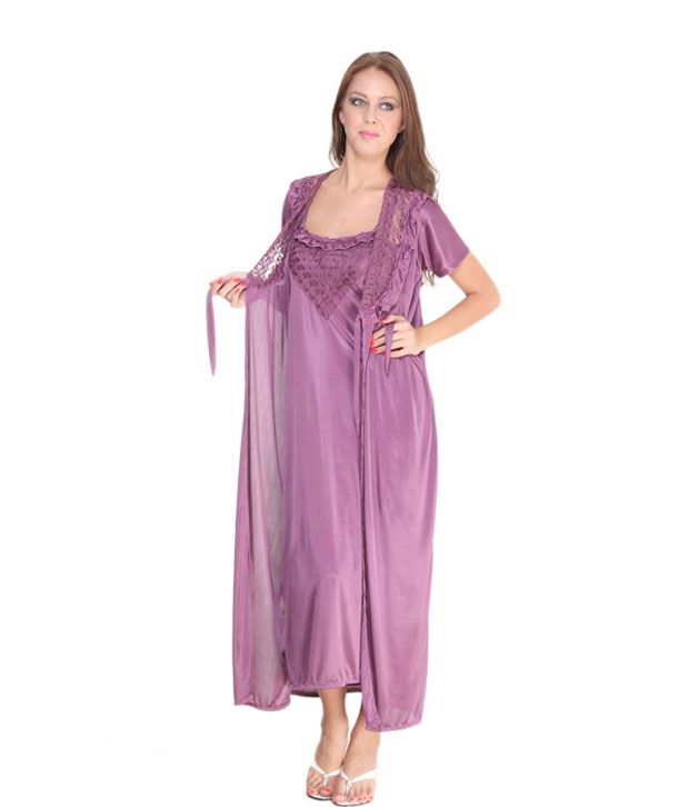 Buy Fa Sense Purple Long Nighty With Robe Online at Best Prices in ...