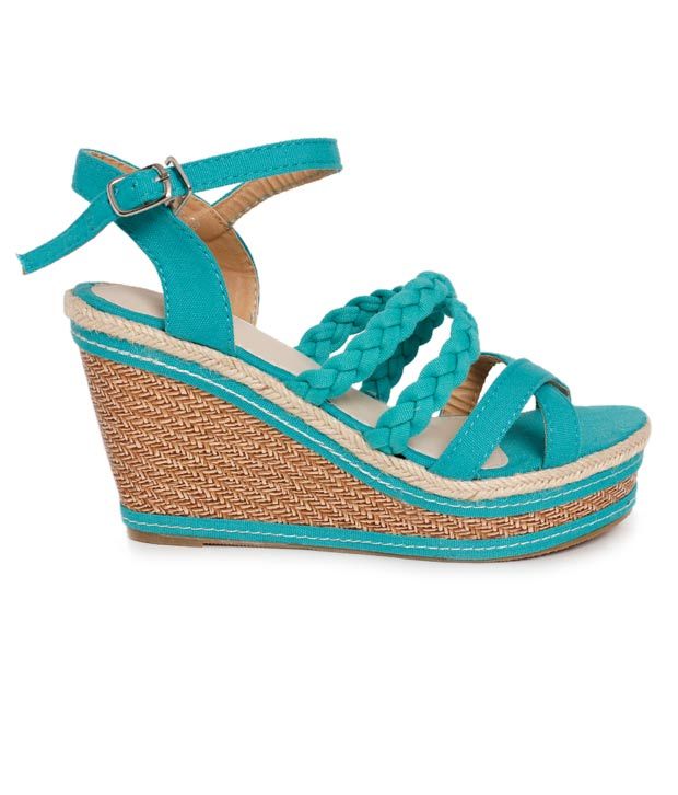 FNB-Nell Sea Green Wedge Heel Sandals Price in India- Buy FNB-Nell Sea Green Wedge Heel Sandals 
