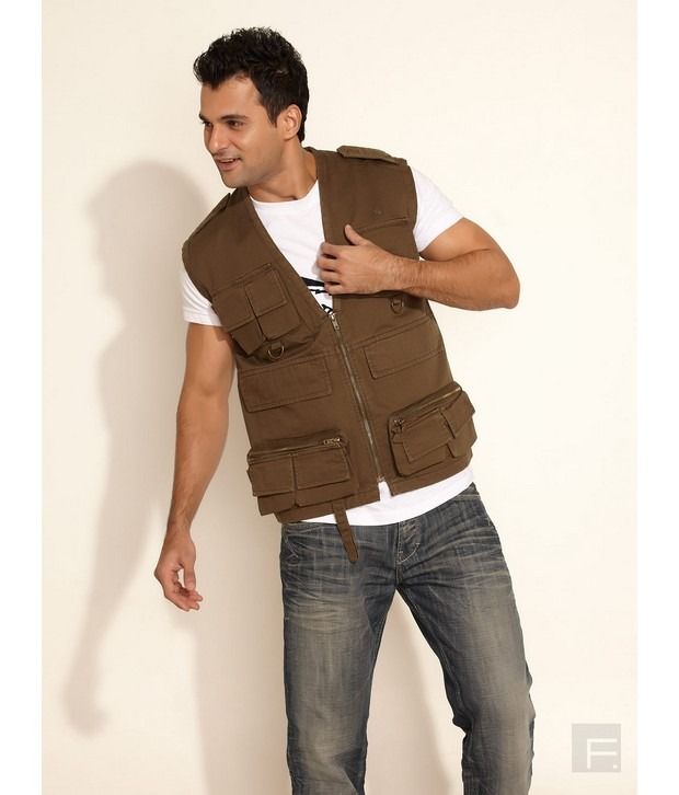 Natural Brown Multi pocket Cargo Vest 