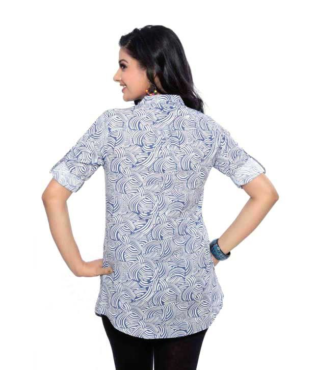 Mumbai Slang Blooming BlueWhite Cotton Top Buy Mumbai Slang Blooming