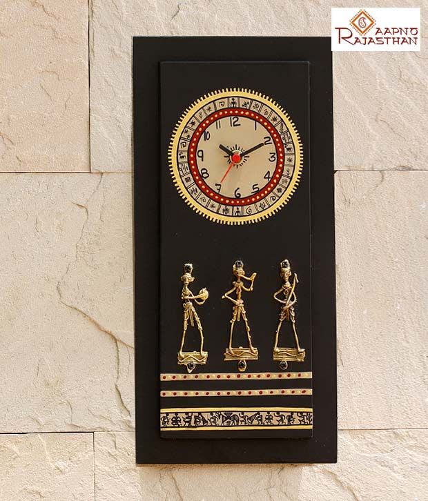 Aapno Rajasthan Ethnic Wooden Wall Clock with Brass Work Buy Aapno