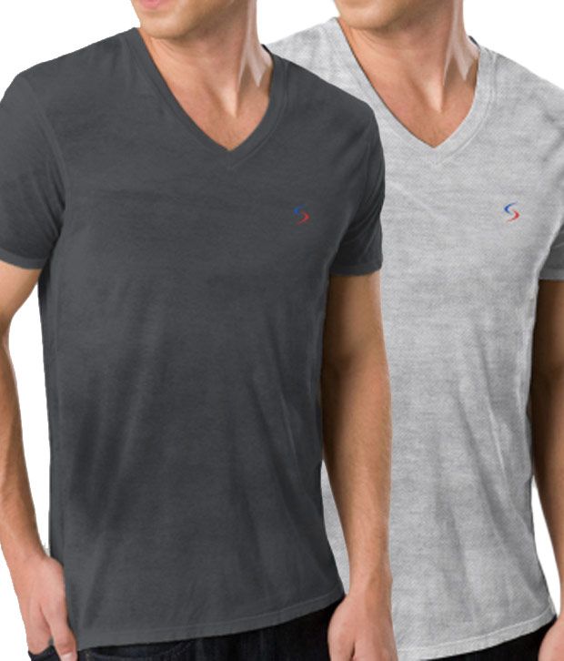 Download Skitch Charcoal-Grey Melange Pack of 2 V-Neck T-shirts ...