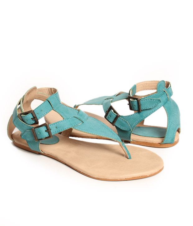 Oscar Turquoise Blue Flat Sandals Price in India- Buy Oscar Turquoise ...