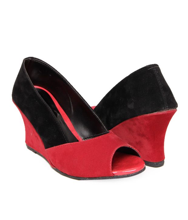 black and red wedge heels