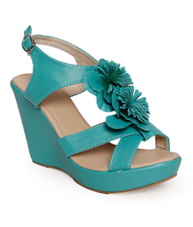 FNB-Nell Springy Teal Blue Wedge Heel Sandals Price in India- Buy FNB ...