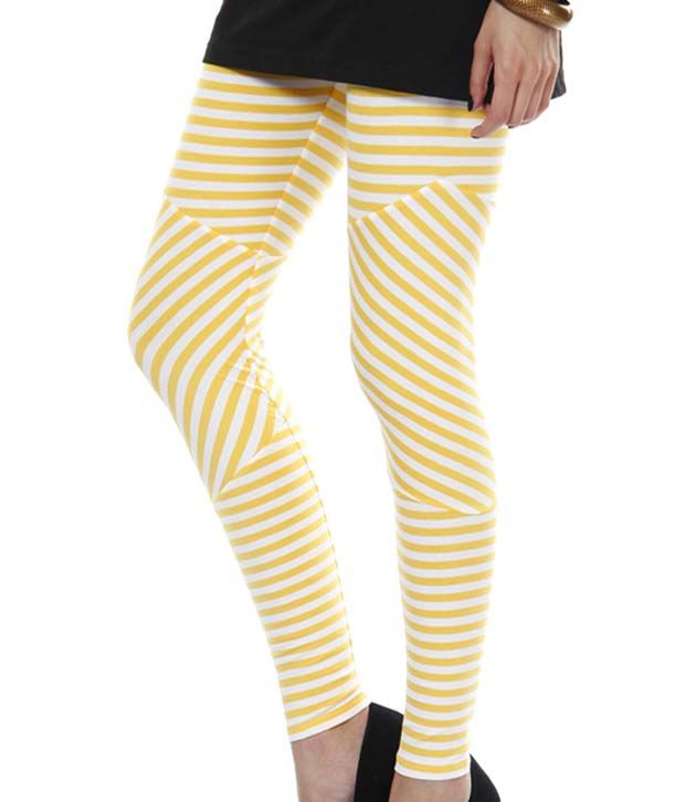 Femmora Yellow Striped CottonSpandex Leggings Price in India Buy