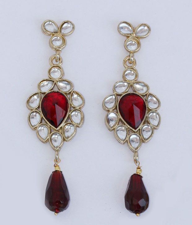 Touchstone Maroon Glass Stone Kundan Pendant Set Buy Touchstone Maroon