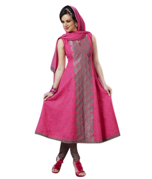 FNF Pink Embroidered Unstitched Suit With Dupatta - Buy FNF Pink ...