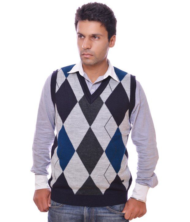 Duke Navy Checks Sleeveless V-Neck 