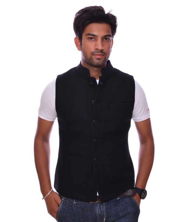 Duke Black Sleeveless Nehru Jacket - Buy Duke Black Sleeveless Nehru ...