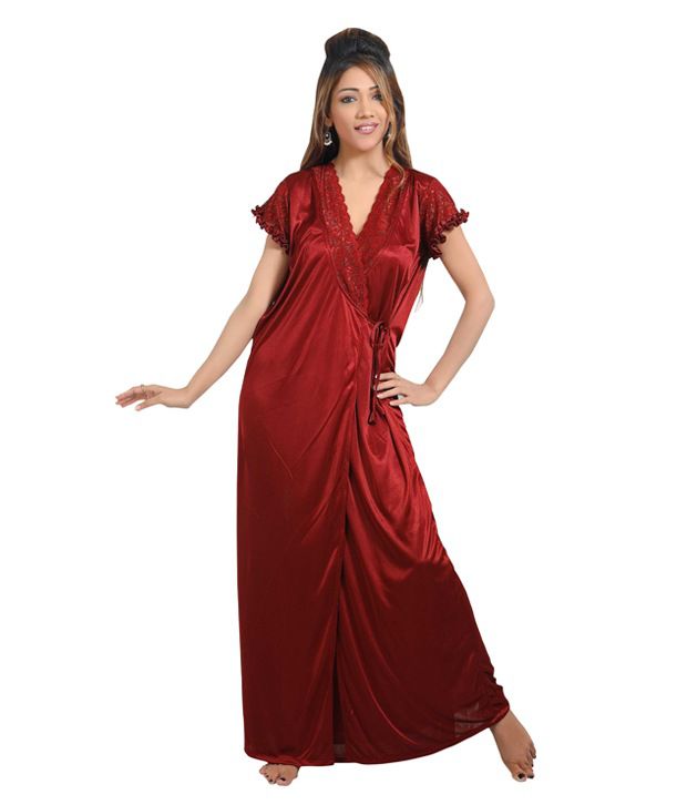 Buy Ishin Red Satin Nighty With Robe Online At Best Prices In India