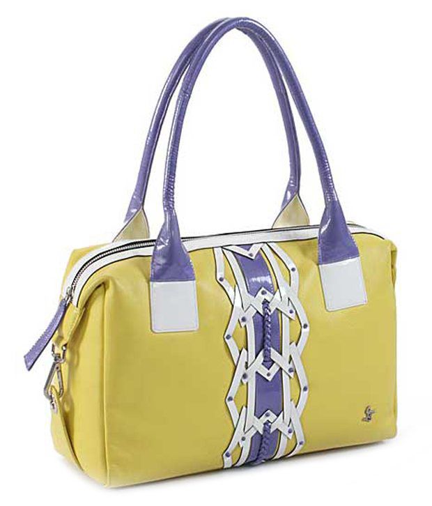 Leather Talks Yellow & Purple Satchel Bag - Buy Leather Talks Yellow ...