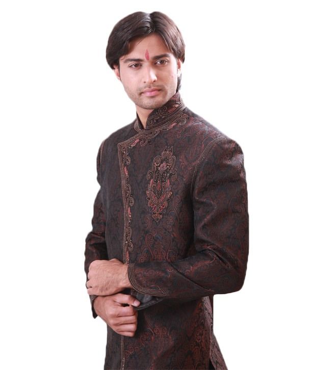 Runako Dark Brown Sherwani - Buy Runako Dark Brown Sherwani Online At 