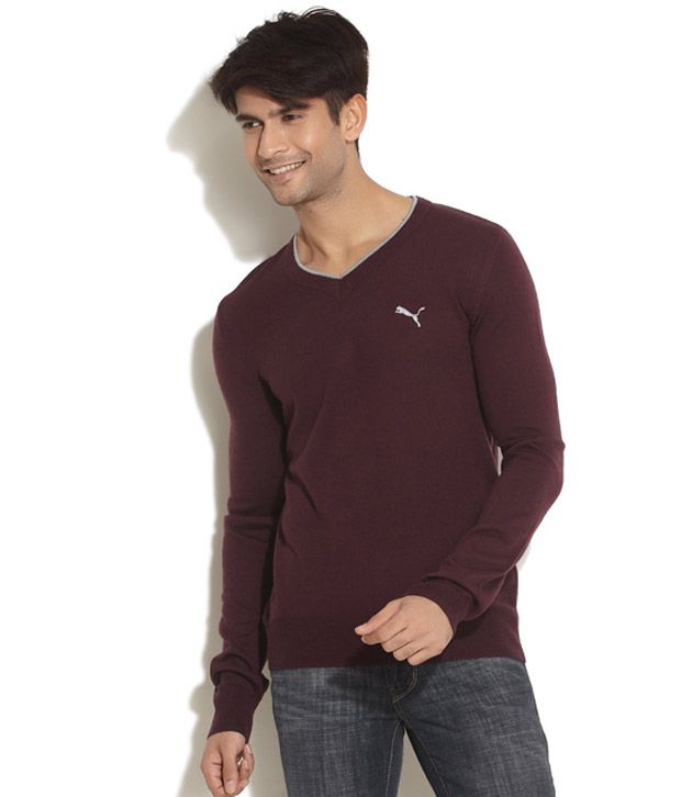 Puma V-Neck Maroon Sweater - Buy Puma V-Neck Maroon Sweater Online at ...