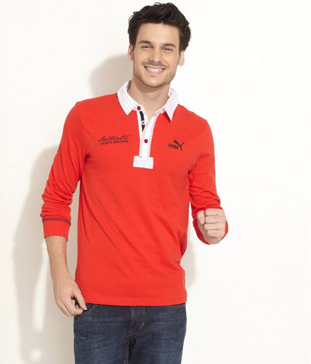 Puma Red Full Sleeve Polo T Shirt