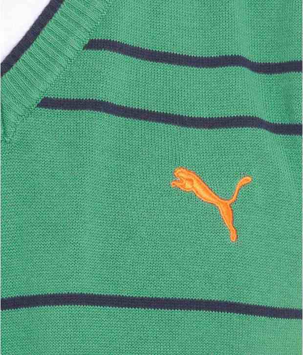 Puma Green Striped Sleeveless Sweater - Buy Puma Green Striped ...