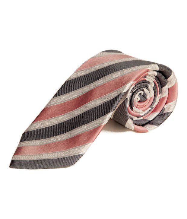 Escalibor Peach & Grey Diagonal Striped Tie: Buy Online at Low Price in ...