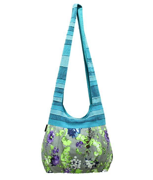 Anekaant Flora Turquoise Printed Cotton Hobo Bag - Buy Anekaant Flora ...