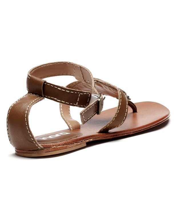 Inara Enthralling Brown Leather Flat Sandals Price in India- Buy Inara Enthralling Brown Leather 