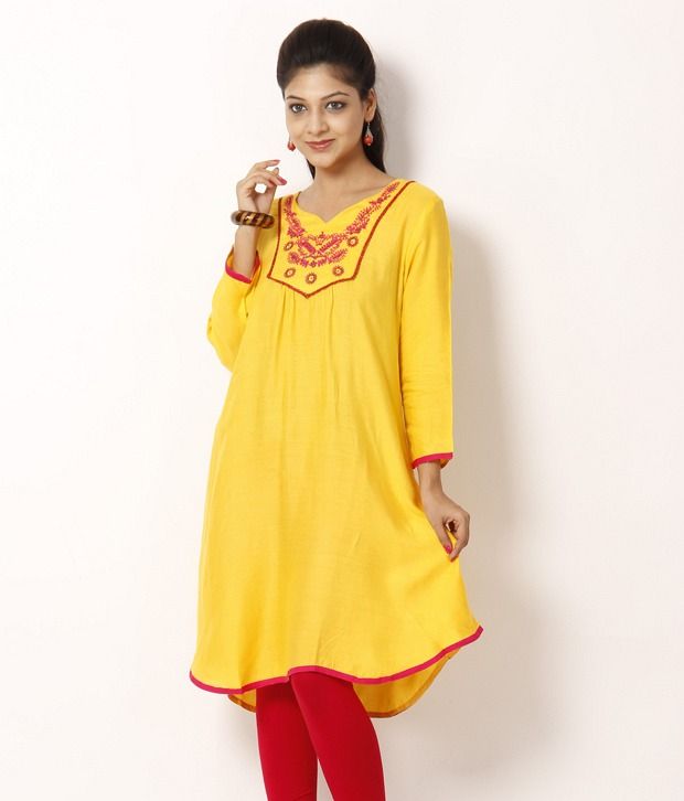 Anahi Yellow Cotton Long Kurti - Buy Anahi Yellow Cotton Long Kurti ...