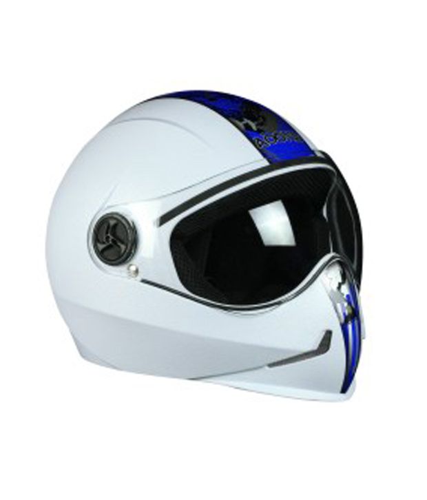 Steelbird - Full Face Helmet - Adonis (Solid Cool White with Blue ...