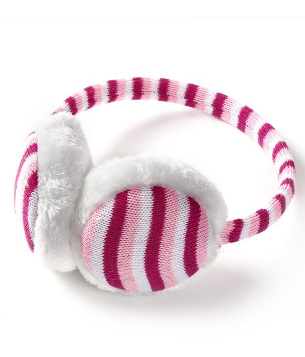     			Bizarro.in Pink & White Striped Ear Warmer