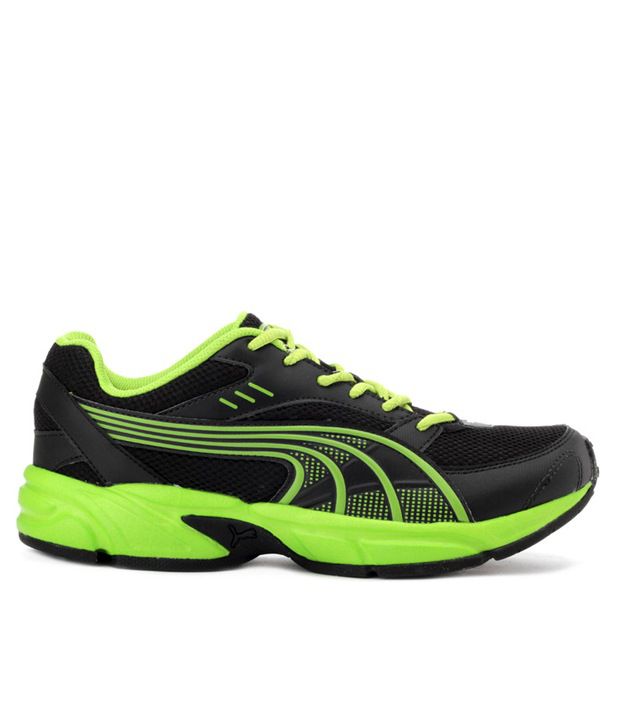black and green running shoes