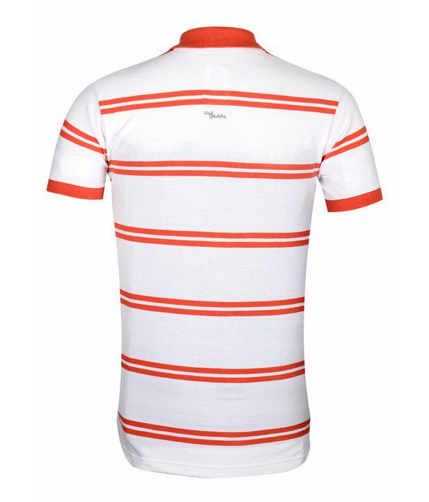 Sting White & Orange Striped Polo T Shirt - Buy Sting White & Orange ...