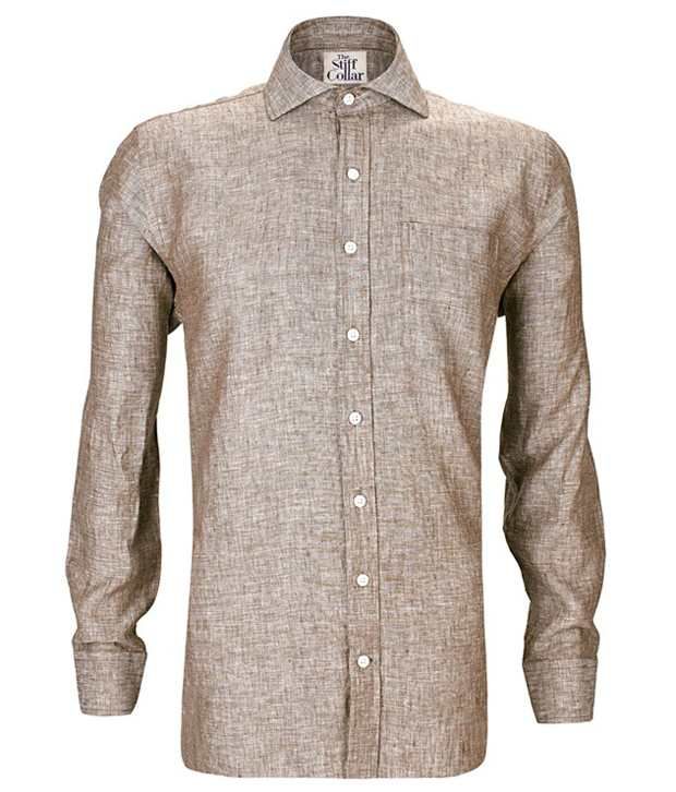 womens brown linen shirt