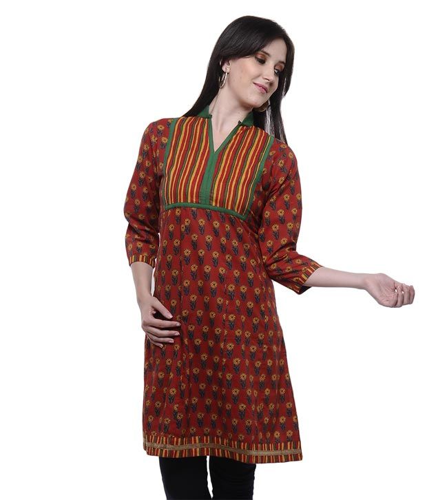 Jaipur Kurtis Pure Cotton Red & Green Kurti Buy Jaipur Kurtis Pure