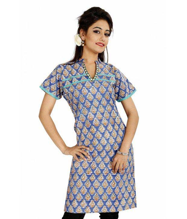 Jaipur Kurtis Pure Cotton Stylish Blue Kurti Buy Jaipur Kurtis Pure