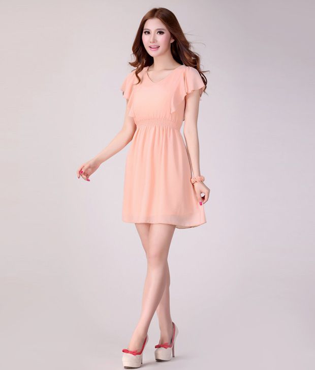 Pink Ruffle Sleeve Dress - Buy Pink Ruffle Sleeve Dress Online at Best ...